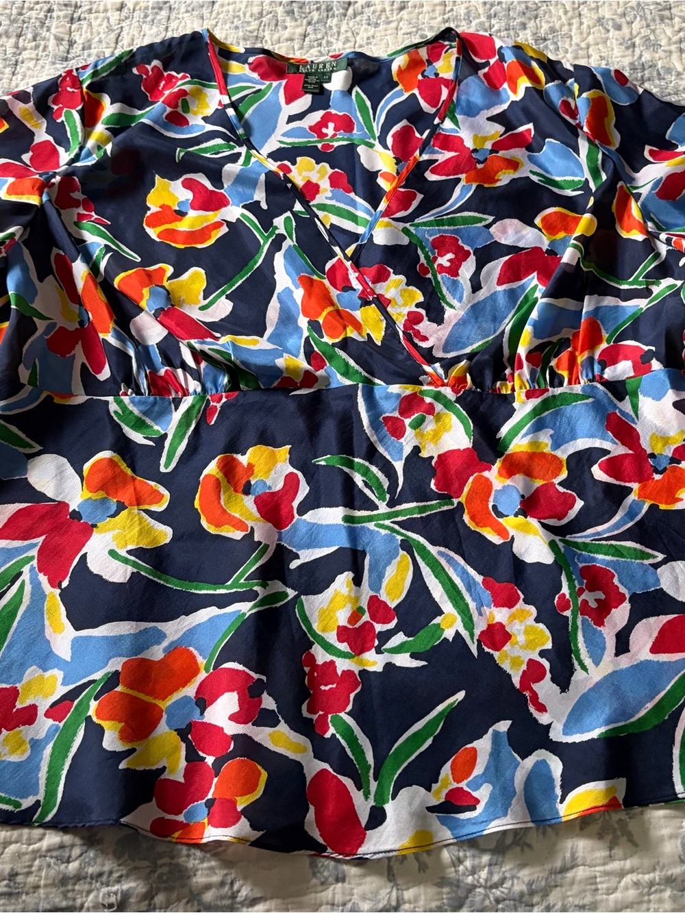 NWT Lauren Ralph Lauren Women’s 2X Multicolor Floral Wrap Front Silk Blouse